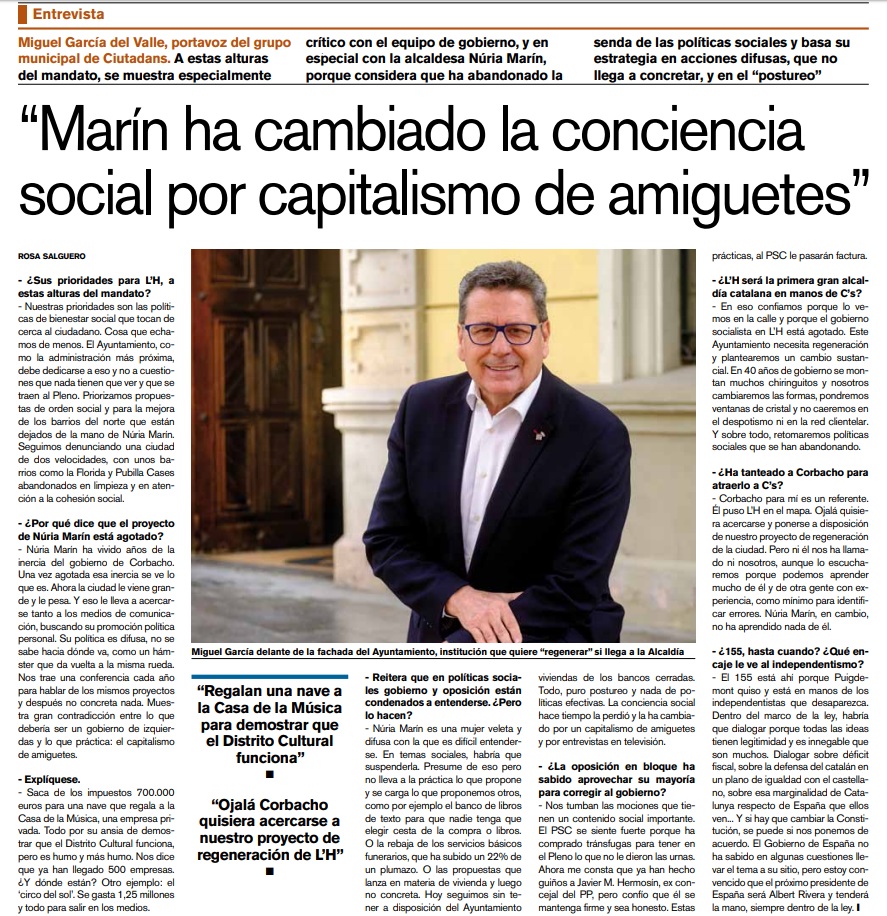 Marín ha cambiado la conciencia social por capitalismo de amiguetes”, Ciutadans